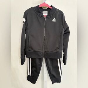 Adidas Kids Black Tracksuit with White Stripes
